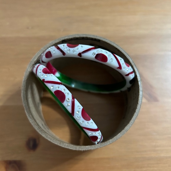 Rhinestone bangles set of 2 in white red and green - Picture 2 of 3